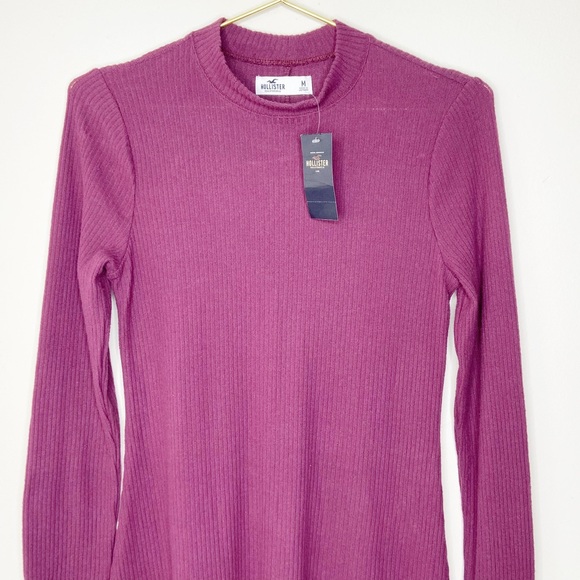 Hollister Berry Ribbed Knit Mock Neck Long Sleeve Sweater Dress Size M NWT - Picture 4 of 7